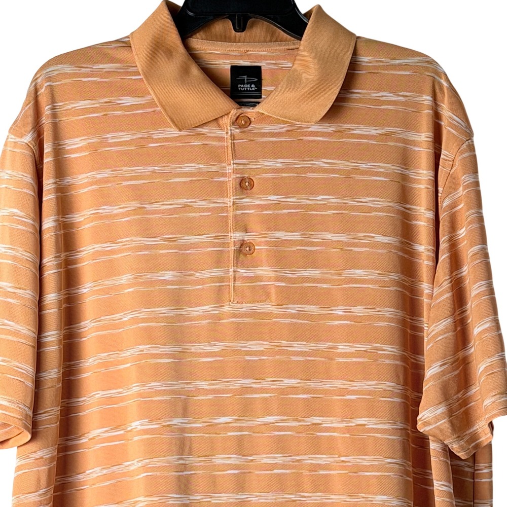 Page & Tuttle Polo Shirt Mens XL Orange Striped Cool Swing Short Sleeve Golf